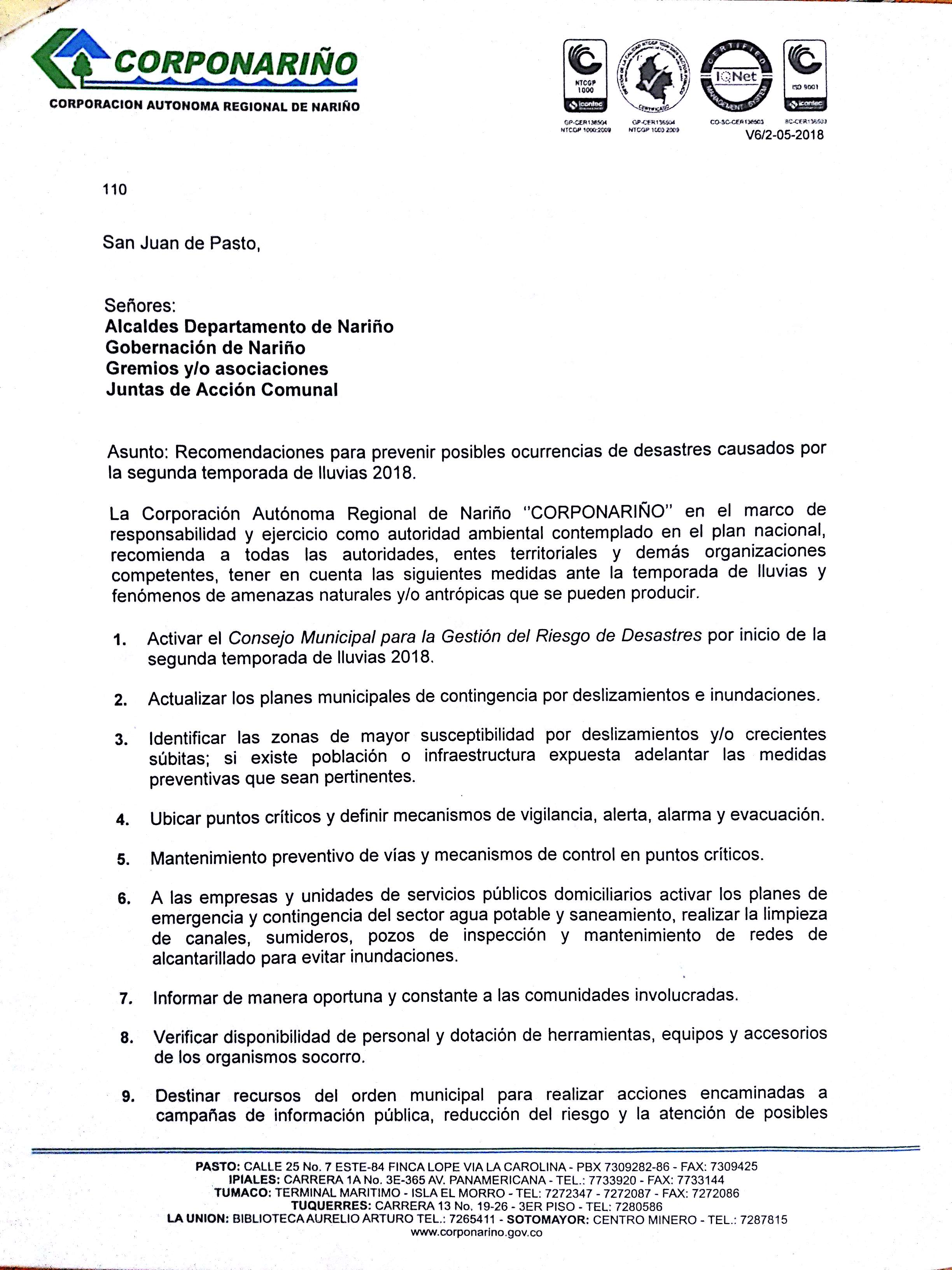 Recomendaciones Segunda Ola Invernal 2018