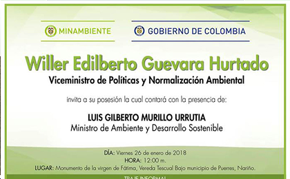 POSESIÓN VICEMINISTRO DE POLÍTICAS Y NORMALIZACIÓN AMBIENTAL. DR WILLER EDILBERTO GUEVARA HURTADO ORIUNDO DEL MUNICIPIO DE PUERRES